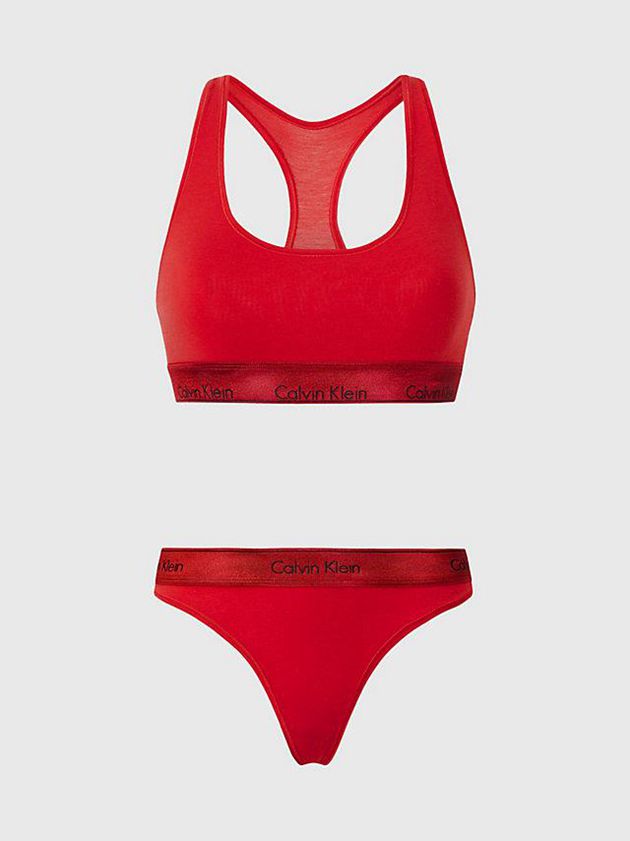 Calvin Klein USA Thong Set - Modern Cotton Womens Bra Red 7084126-GE